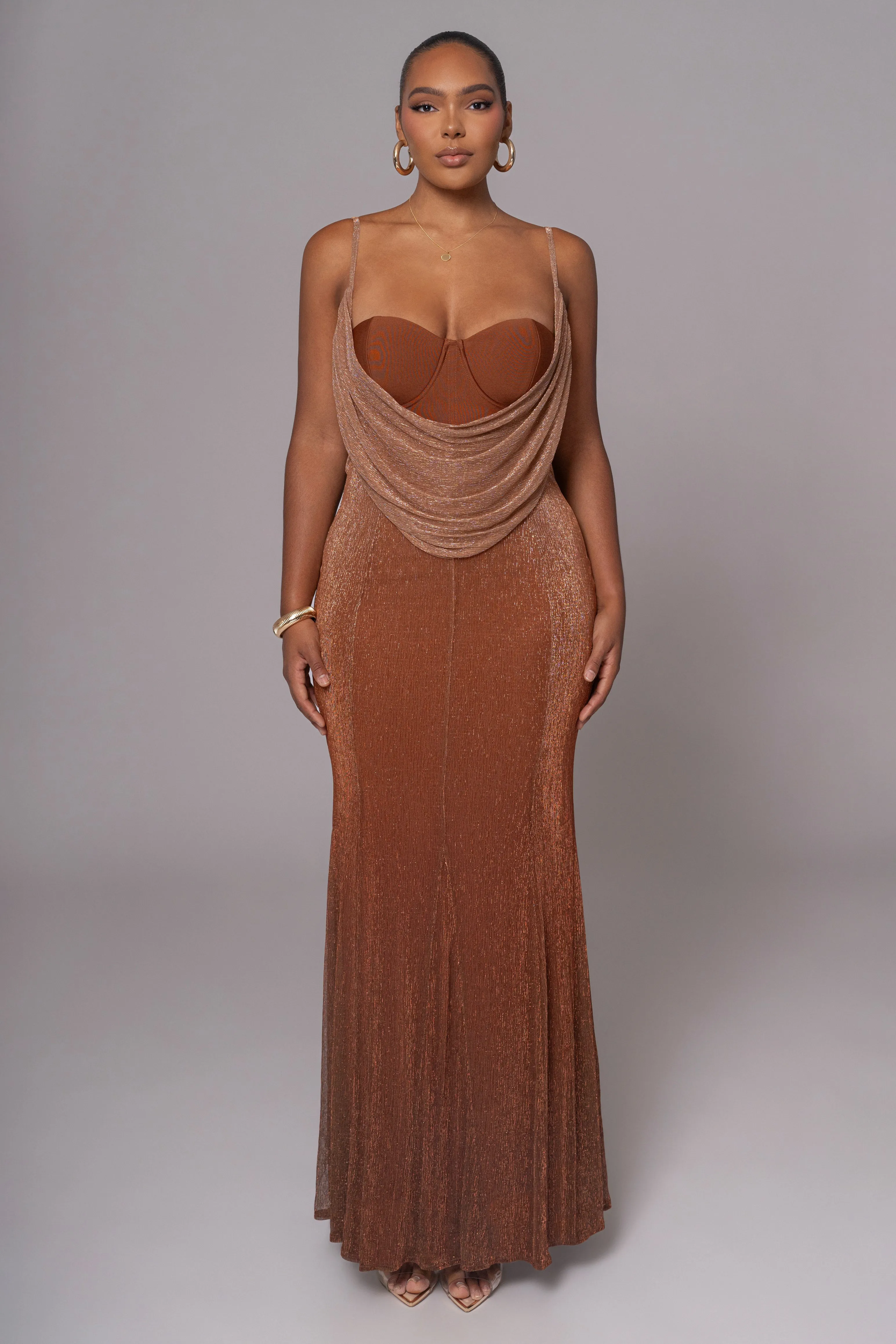 Gold Shimmery Nights Maxi Dress sold by JLUXLABEL