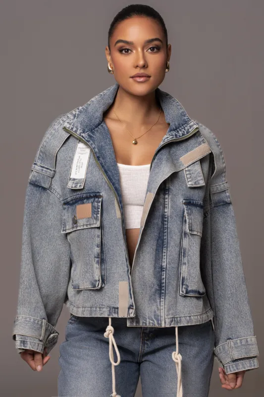 Medium Wash Esther Utility Denim Jacket sold by JLUXLABEL