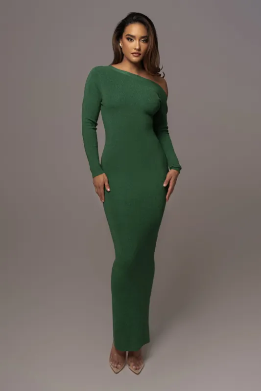 Green Night Shimmers Asymmetrical Maxi Dress sold by JLUXLABEL