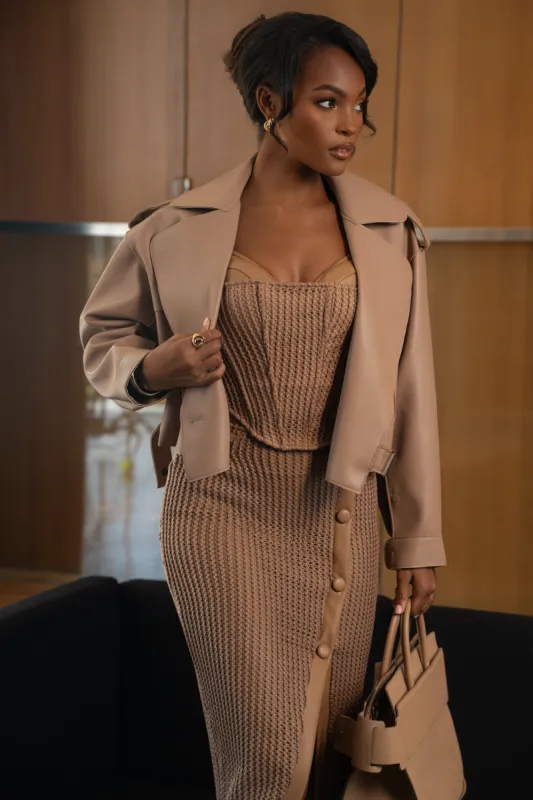 Tan Raja Faux Leather Jacket sold by JLUXLABEL