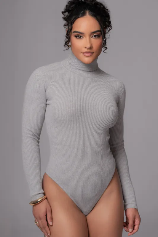 Heather Grey Arlett Turtleneck Bodysuit sold by JLUXLABEL