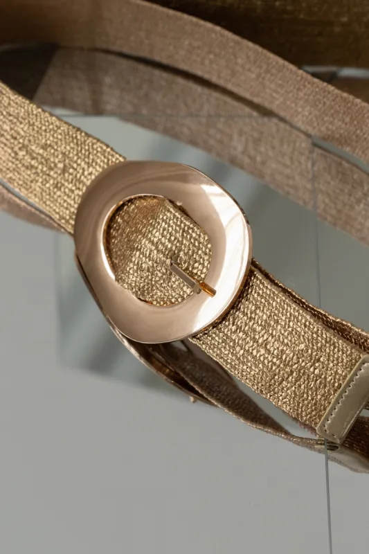 Gold Oval Buckle Woven Belt sold by JLUXLABEL