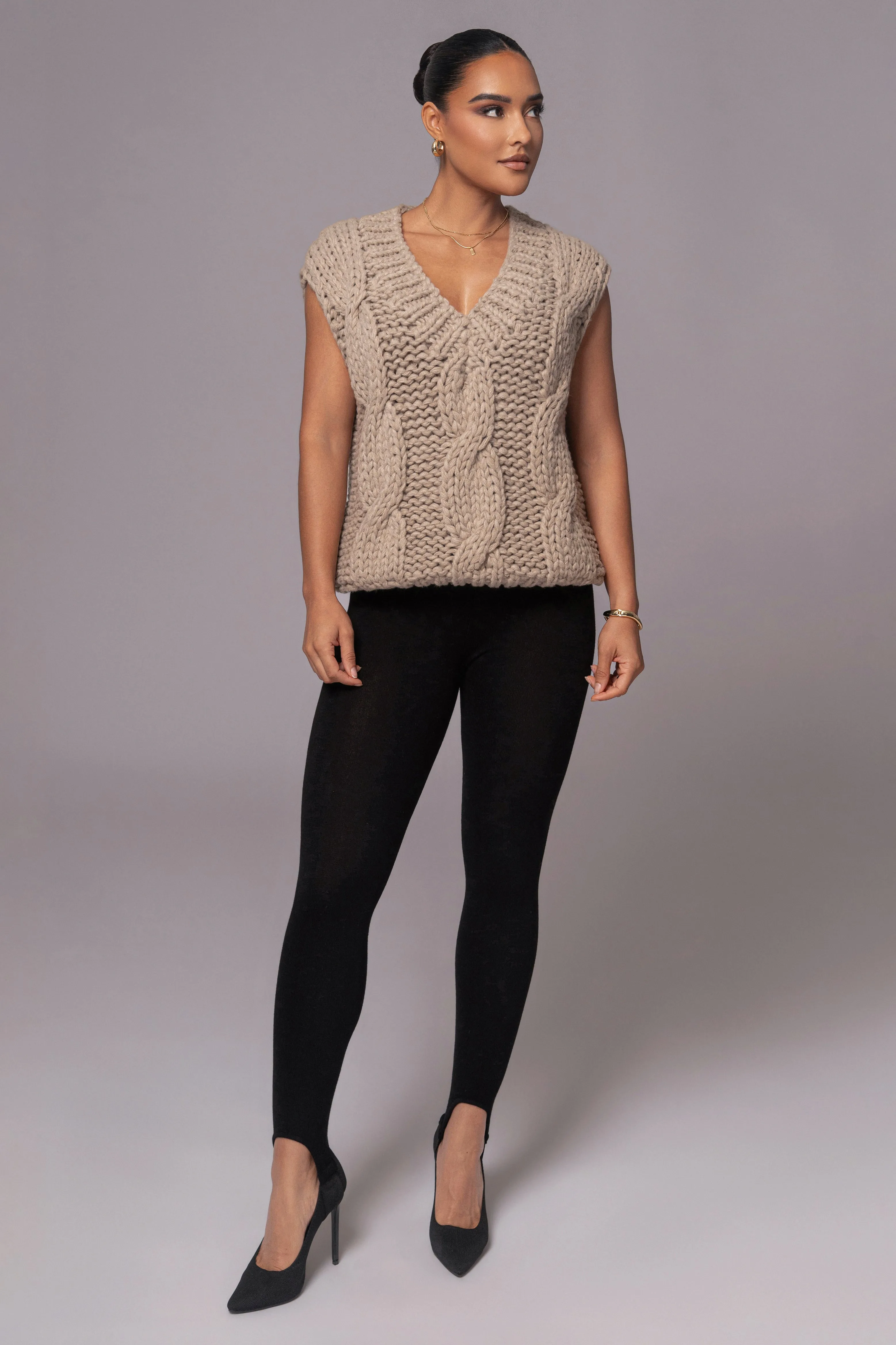 Taupe Mari Cable Knit Vest sold by JLUXLABEL product image thumbnail 3