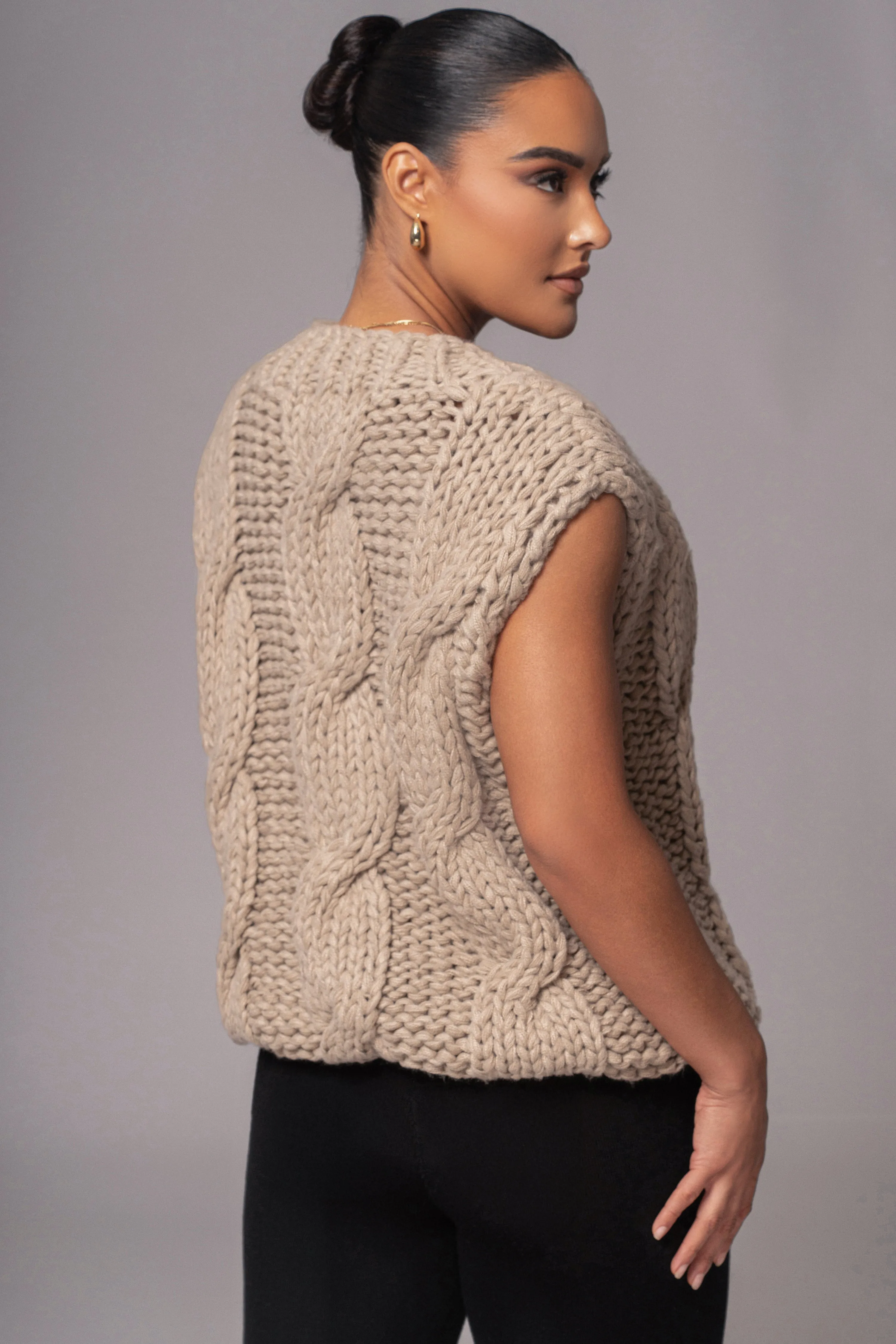 Taupe Mari Cable Knit Vest sold by JLUXLABEL product image thumbnail 4