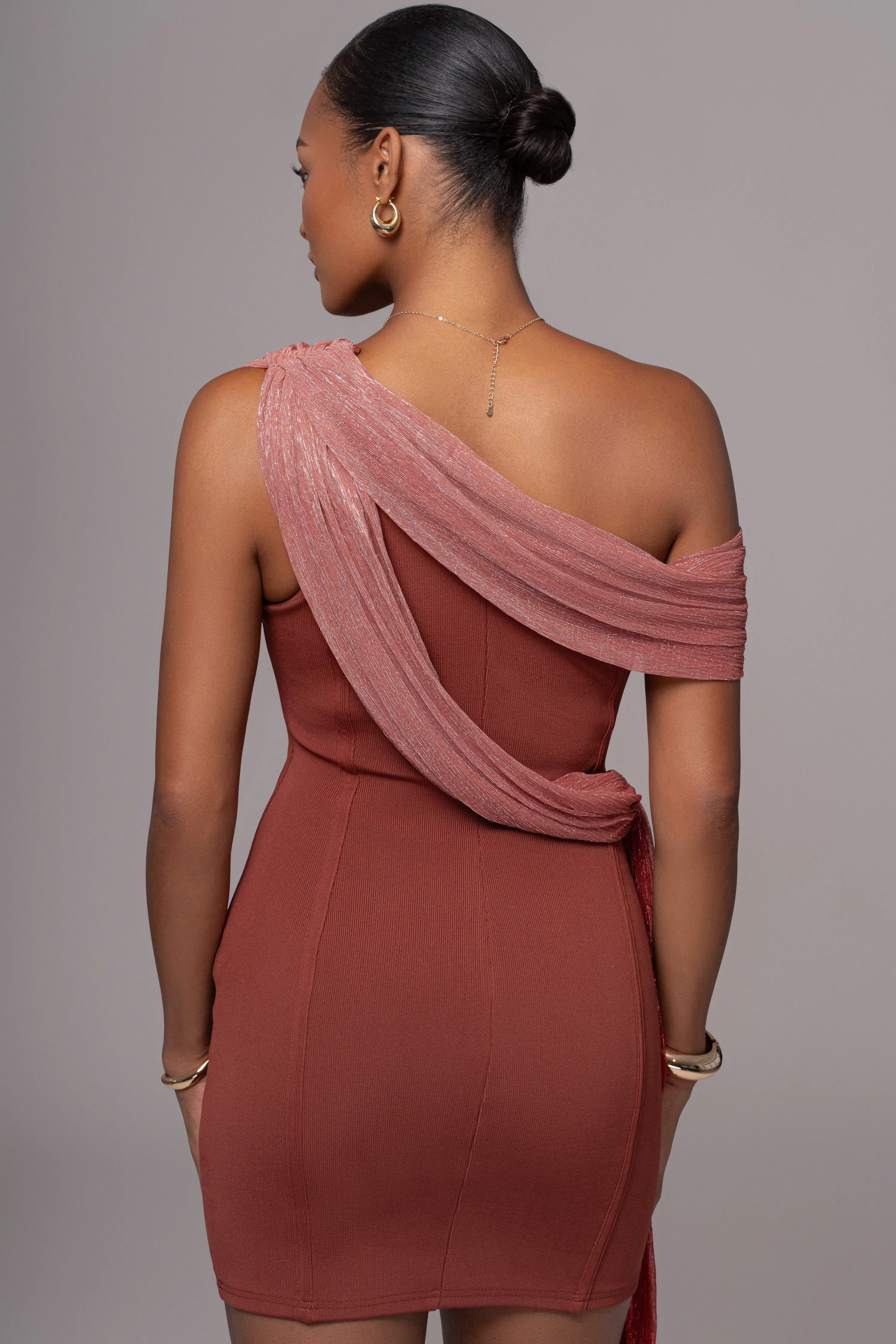 Red Asymmetric Drape Mini Dress sold by JLUXLABEL product image thumbnail 4