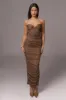 Bronze Ruched Metallic Maxi Dress sold by JLUXLABEL