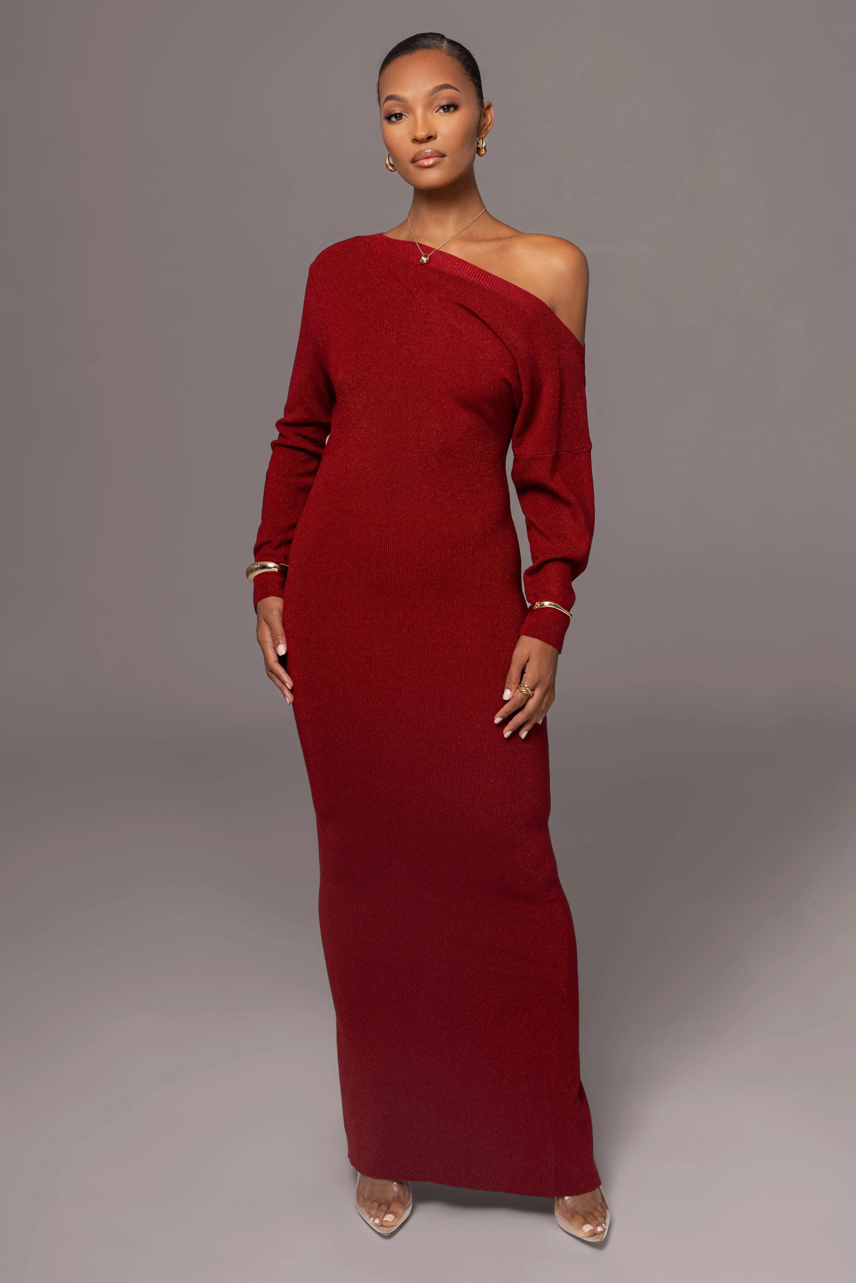 Red Night Shimmers Asymmetrical Maxi Dress sold by JLUXLABEL