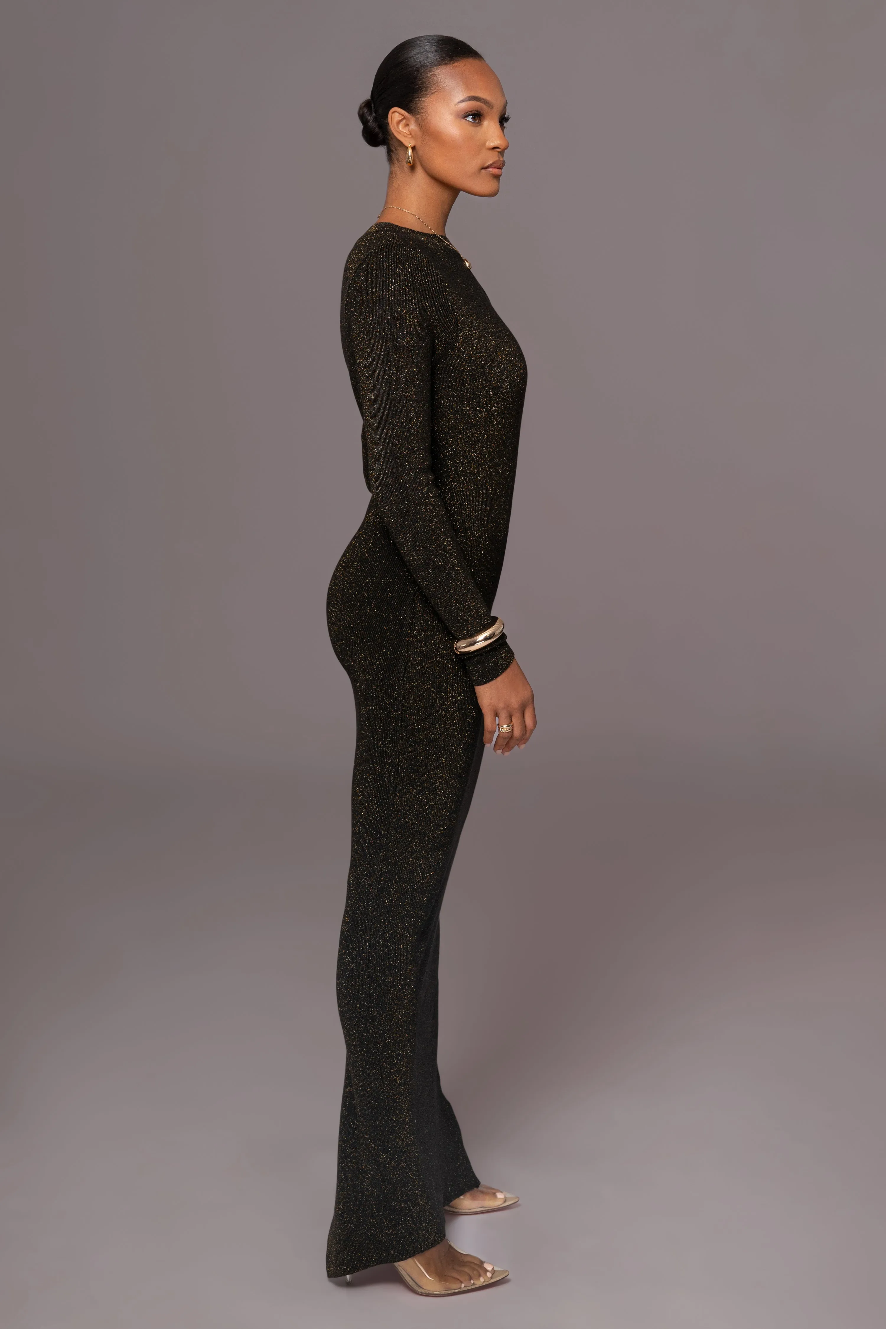 Black Night Shimmers Asymmetrical Maxi Dress sold by JLUXLABEL product image thumbnail 4