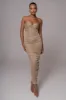 Gold Ruched Metallic Maxi Dress sold by JLUXLABEL