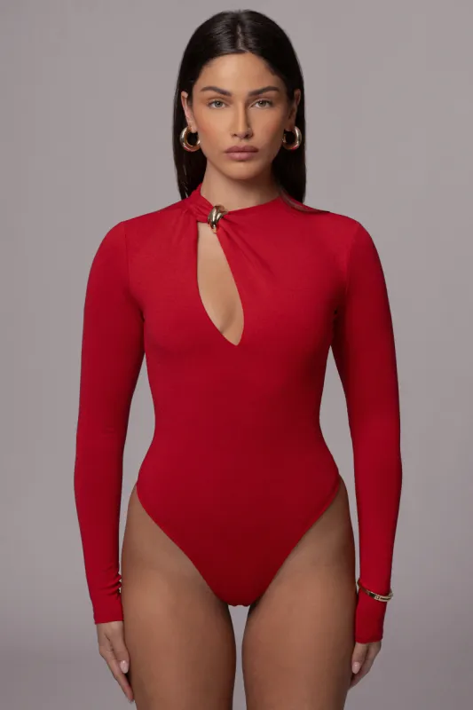 Red Maddison Cutout Bodysuit made by JLUXLABEL