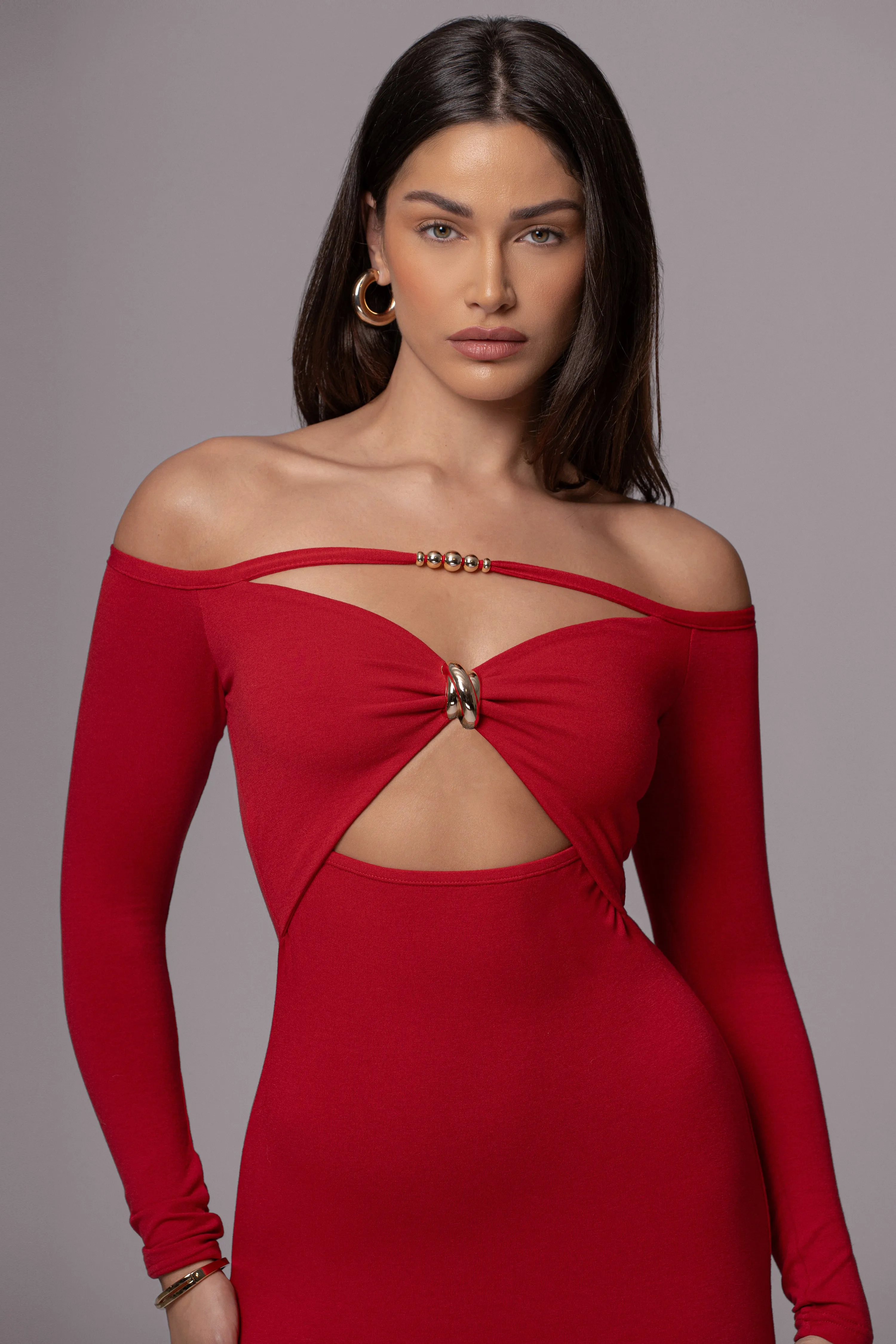 Red Off Shoulder Cutout Dress sold by JLUXLABEL product image thumbnail 3