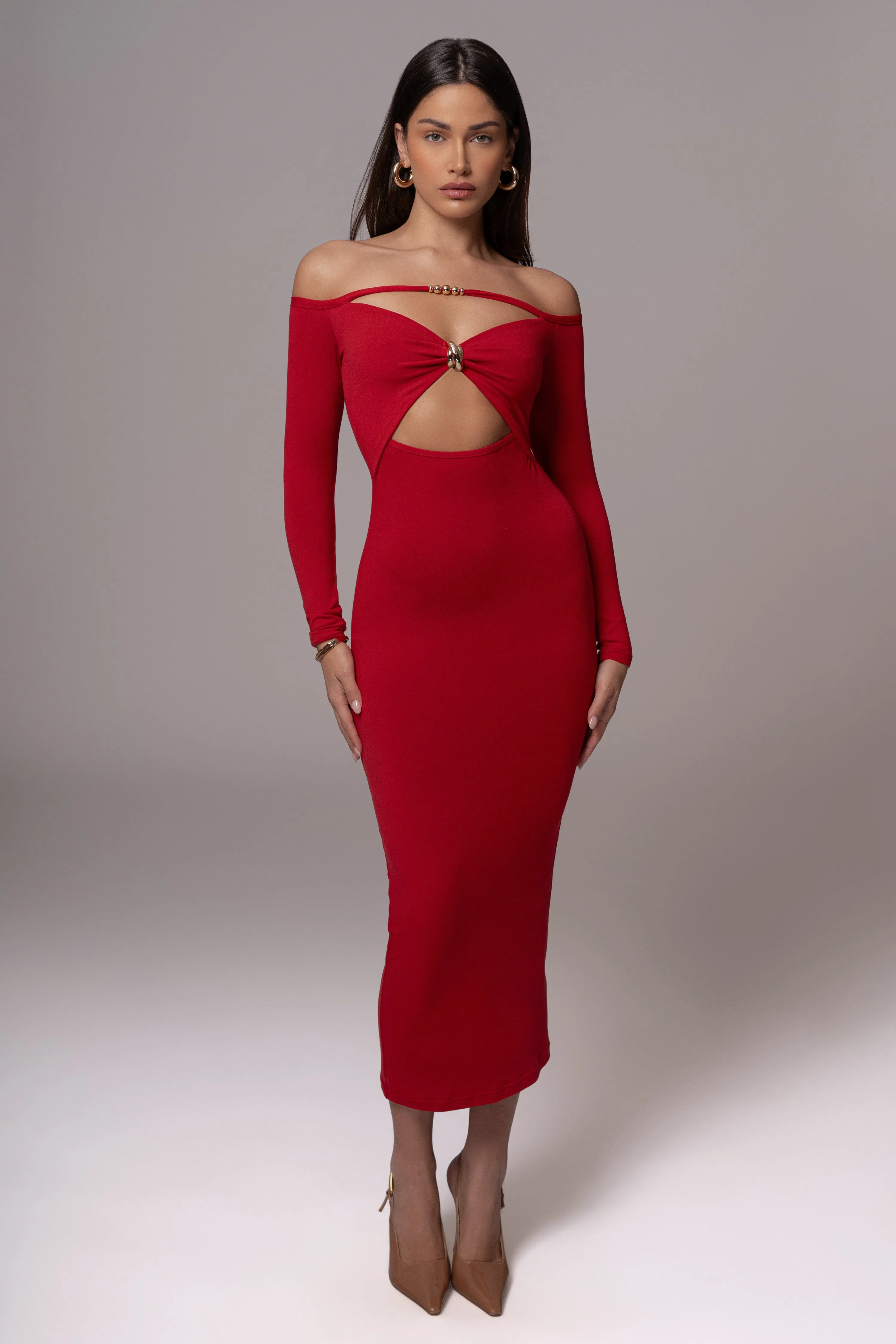 Red Off Shoulder Cutout Dress sold by JLUXLABEL product image thumbnail 4