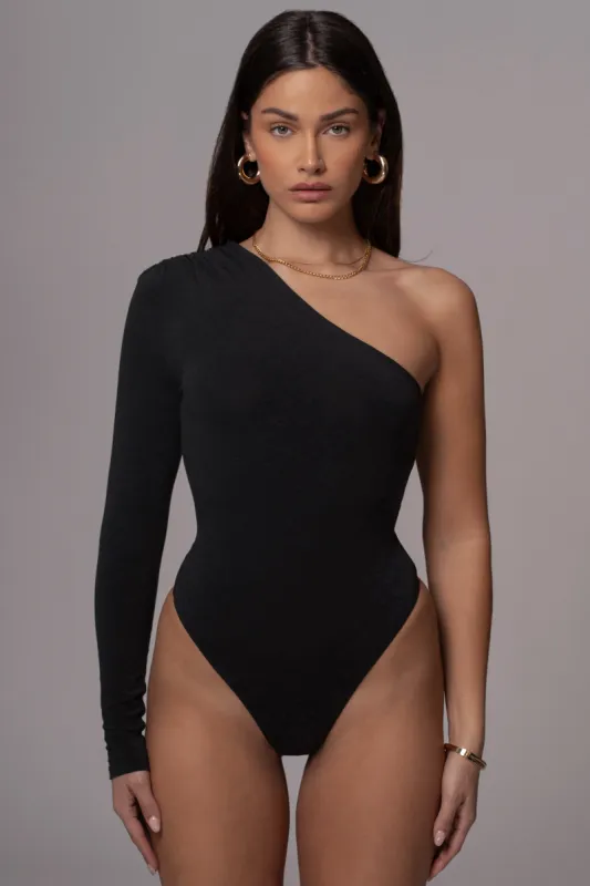 Black Nobu One Shoulder Bodysuit made by JLUXLABEL
