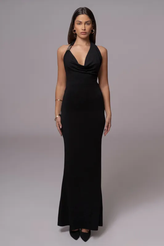 Black Aurora Draped Maxi Dress sold by JLUXLABEL