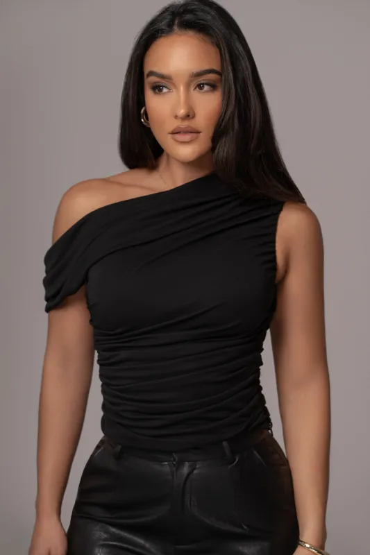Black Asymmetric Draped Roselyn Top sold by JLUXLABEL