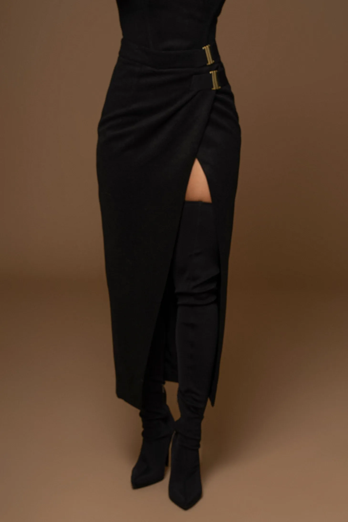 Black GISELE SLIT SKIRT sold by JLUXLABEL product image thumbnail 3