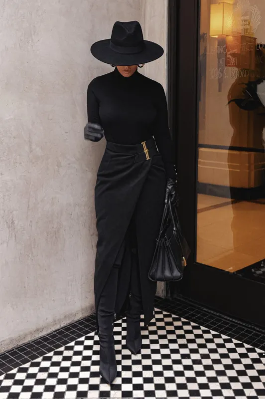 Black GISELE SLIT SKIRT sold by JLUXLABEL