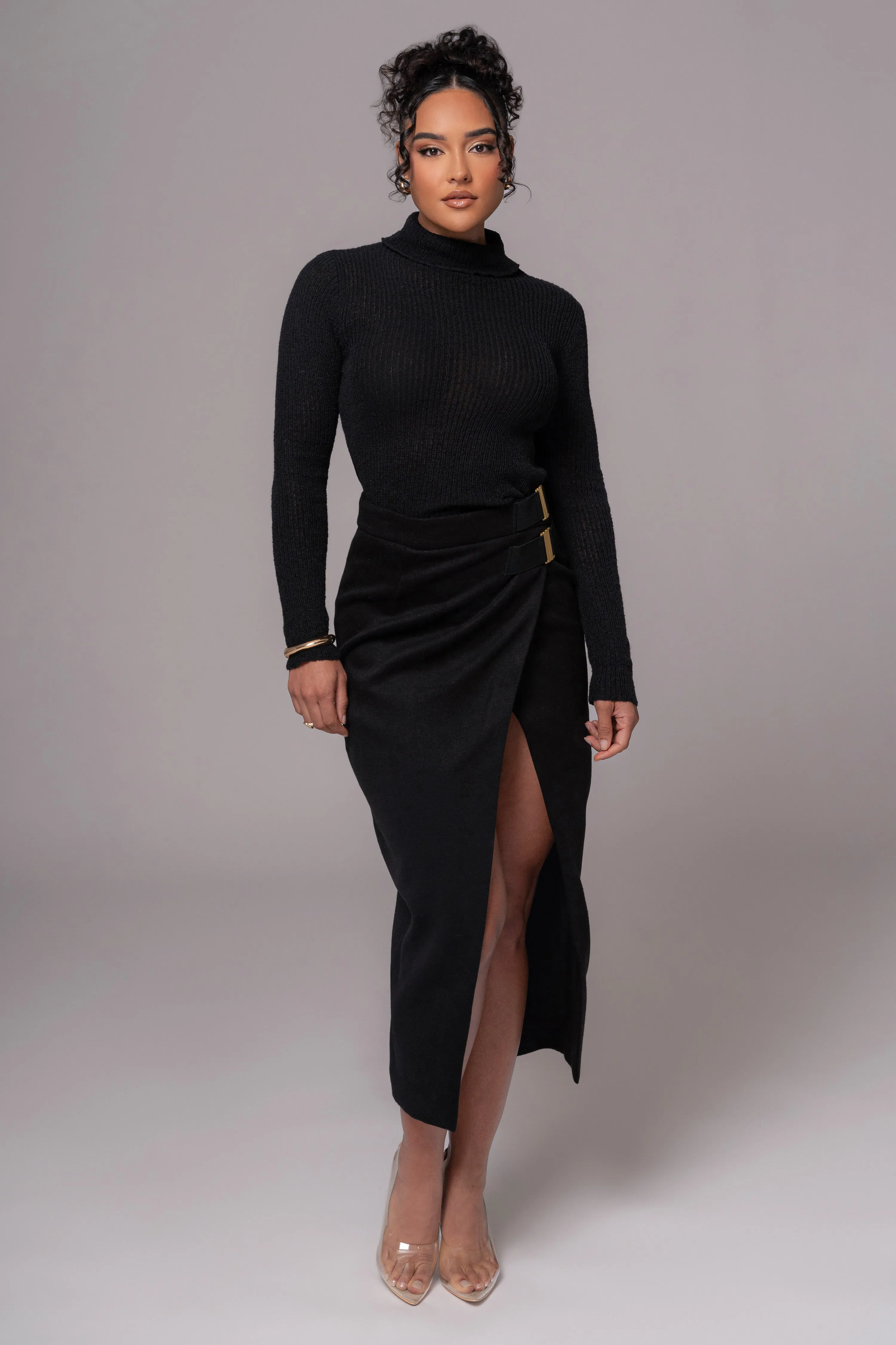 Black GISELE SLIT SKIRT sold by JLUXLABEL product image thumbnail 4