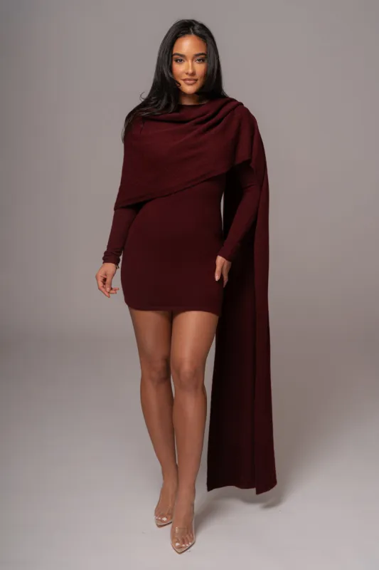 Burgundy Scarf Draped Mini Dress sold by JLUXLABEL