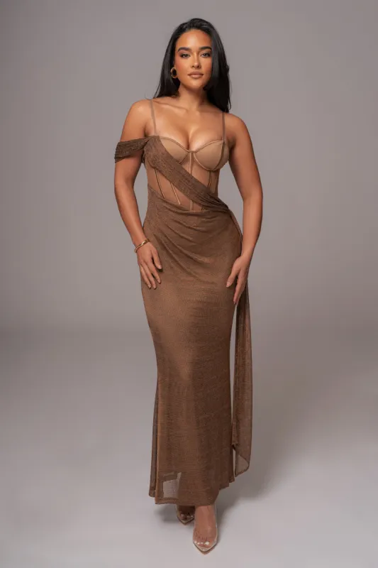 Bronze Metallic Corset Maxi Dress sold by JLUXLABEL