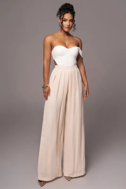 Ivory Josette Wide-Leg Pleated Pants sold by JLUXLABEL