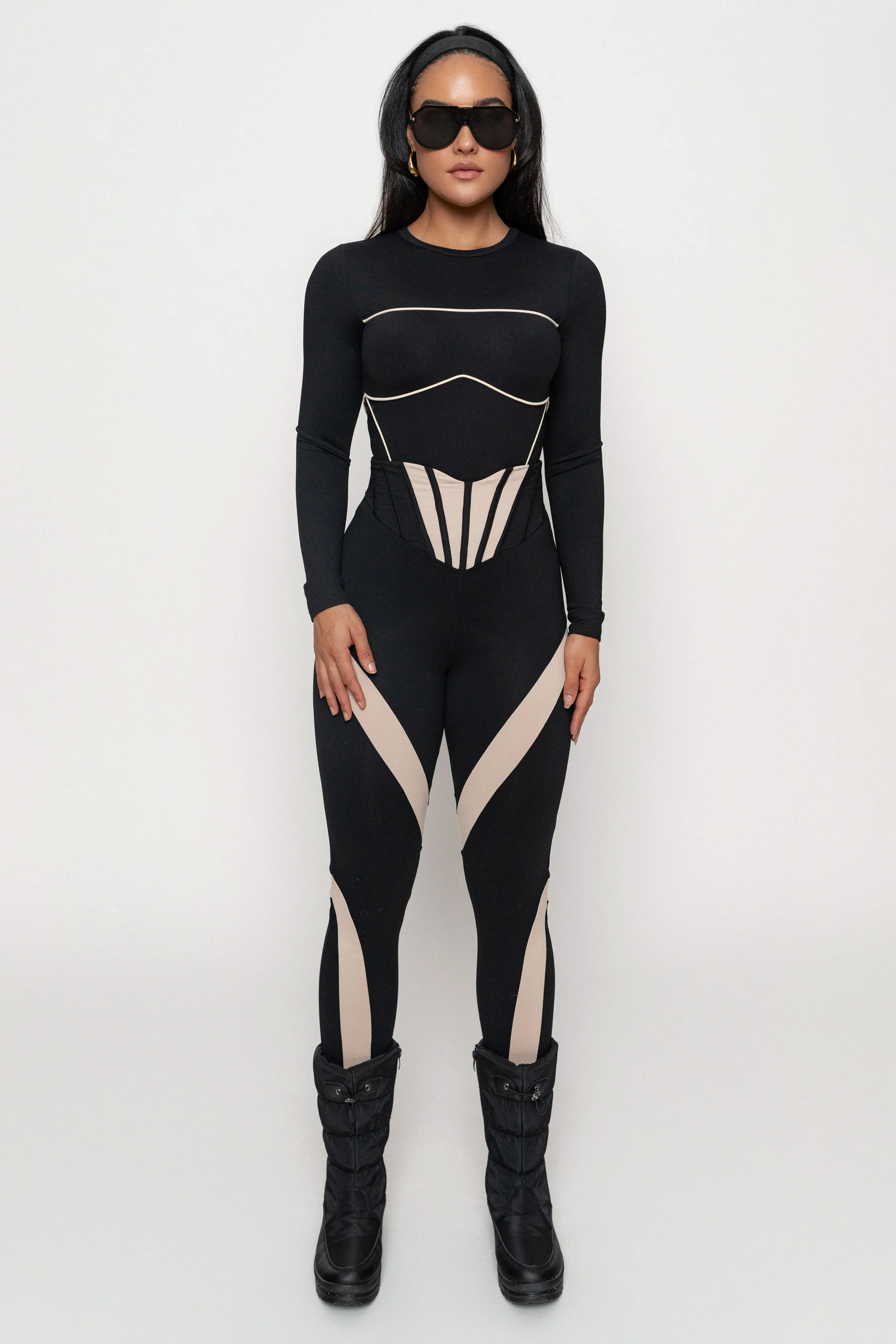 Black/Cream Pilar Piped Bodysuit sold by JLUXLABEL product image thumbnail 5