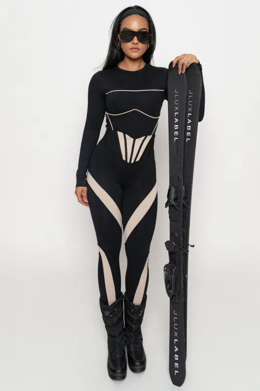 Black/Cream Pilar Piped Bodysuit sold by JLUXLABEL