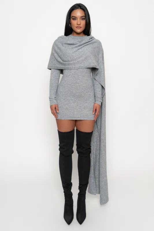 Heather Grey Scarf Draped Mini Dress sold by JLUXLABEL