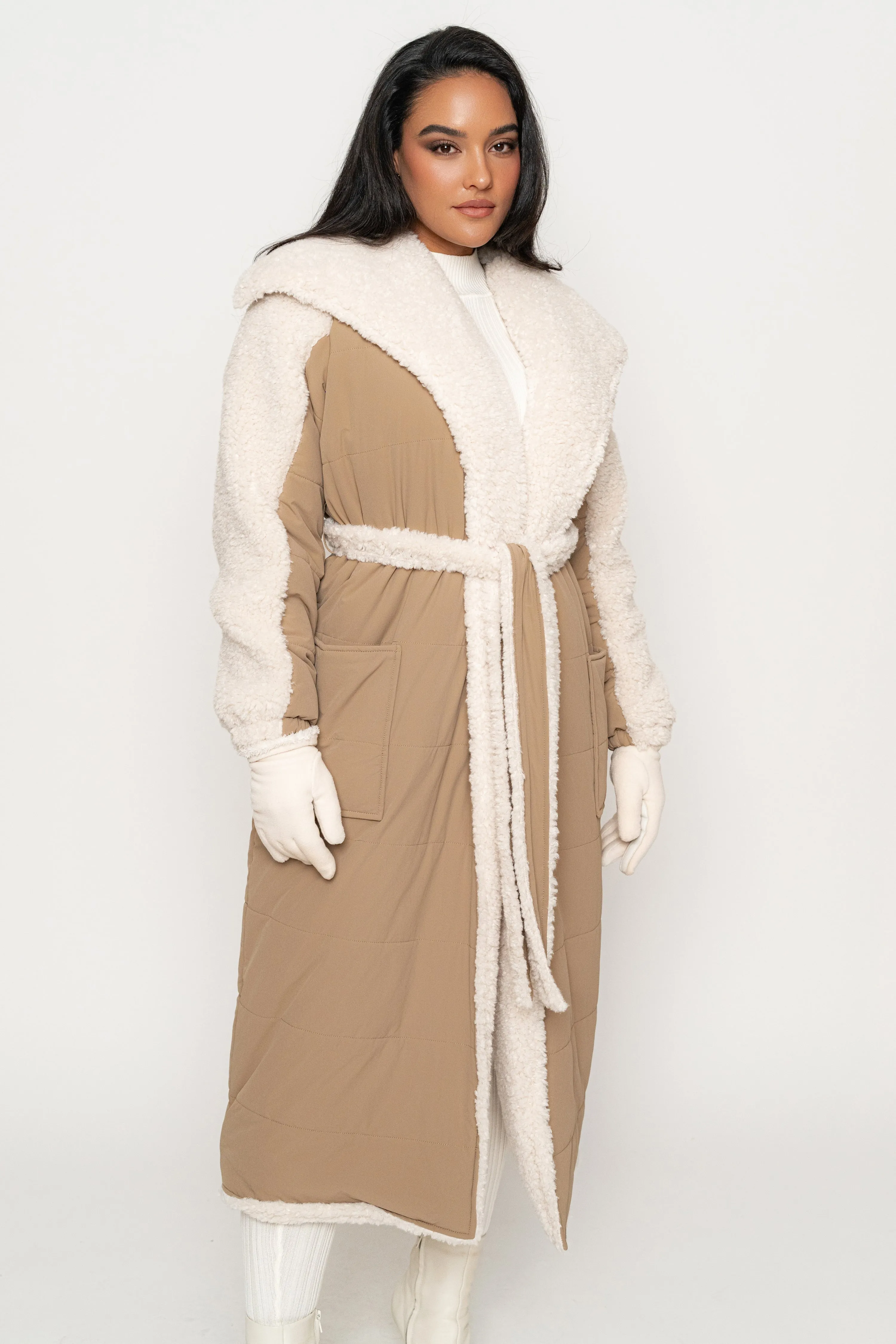 Beige/Ivory Contrast Sherpa Coat sold by JLUXLABEL product image thumbnail 4