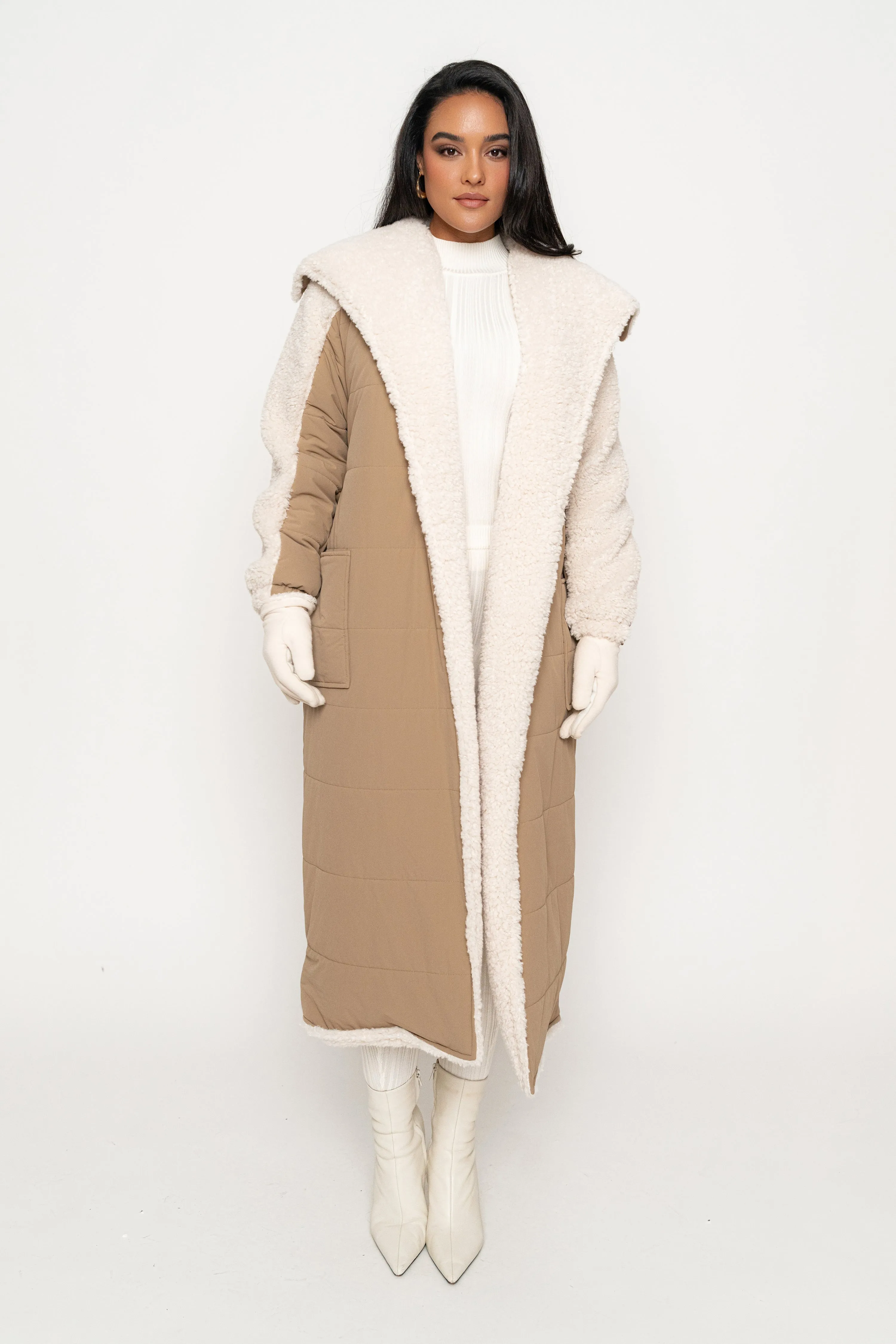 Beige/Ivory Contrast Sherpa Coat sold by JLUXLABEL product image thumbnail 5