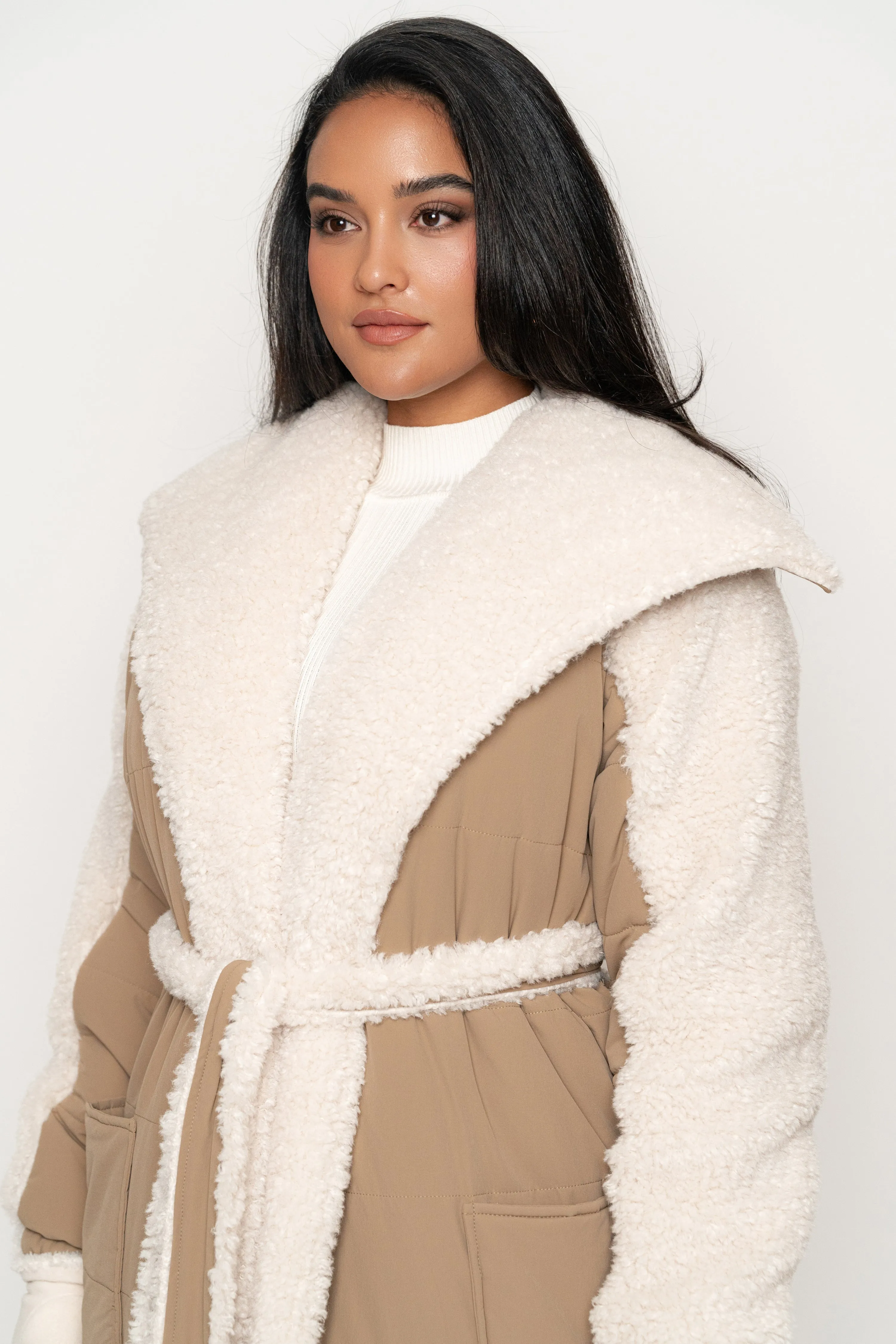 Beige/Ivory Contrast Sherpa Coat sold by JLUXLABEL product image thumbnail 3