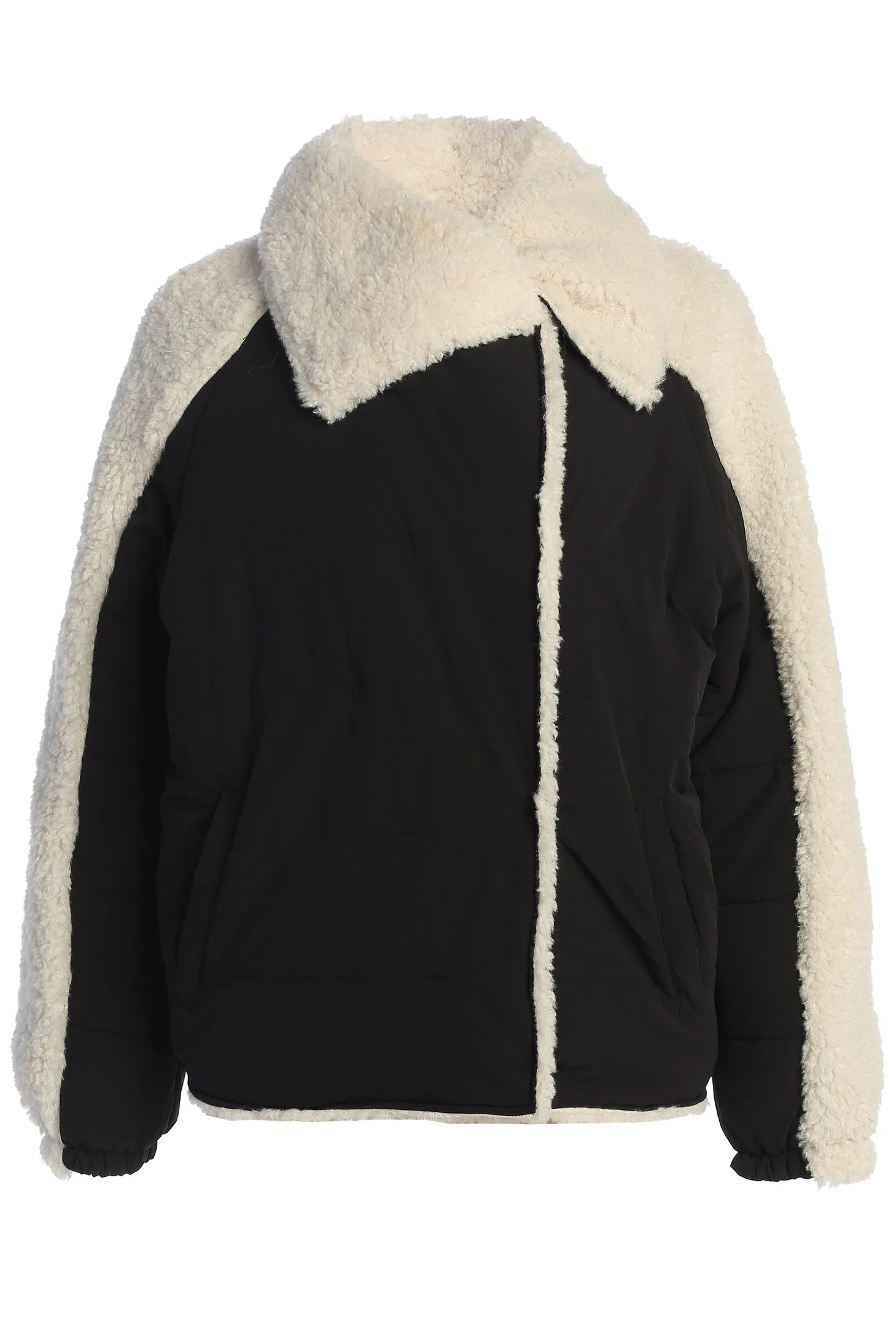 Black/Ivory Contrast Sherpa Jacket sold by JLUXLABEL product image thumbnail 4