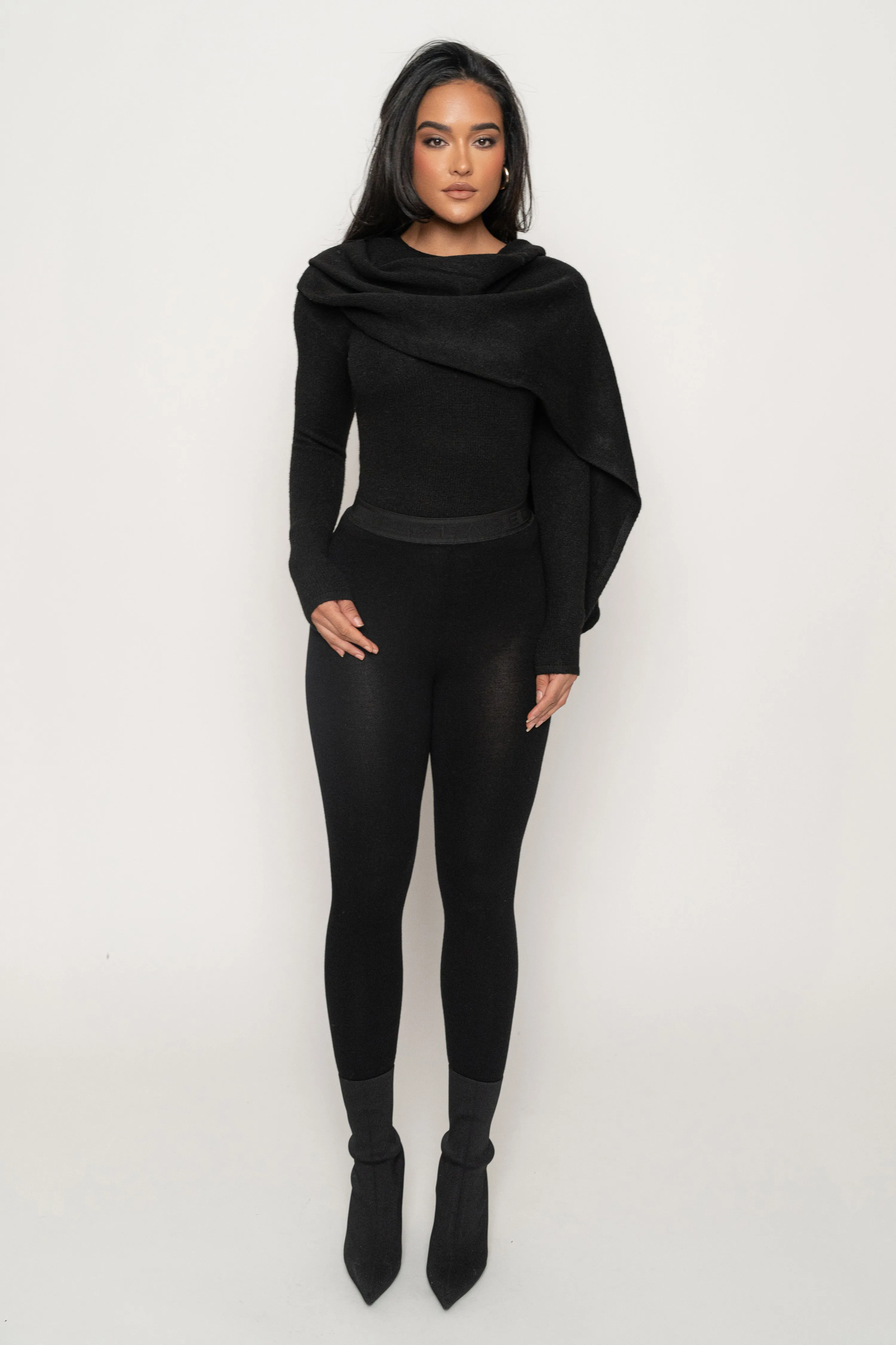 Black Ribbed Scarf Top sold by JLUXLABEL product image thumbnail 5