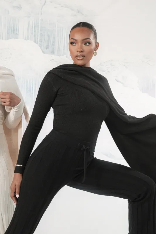 Black Ribbed Scarf Top sold by JLUXLABEL