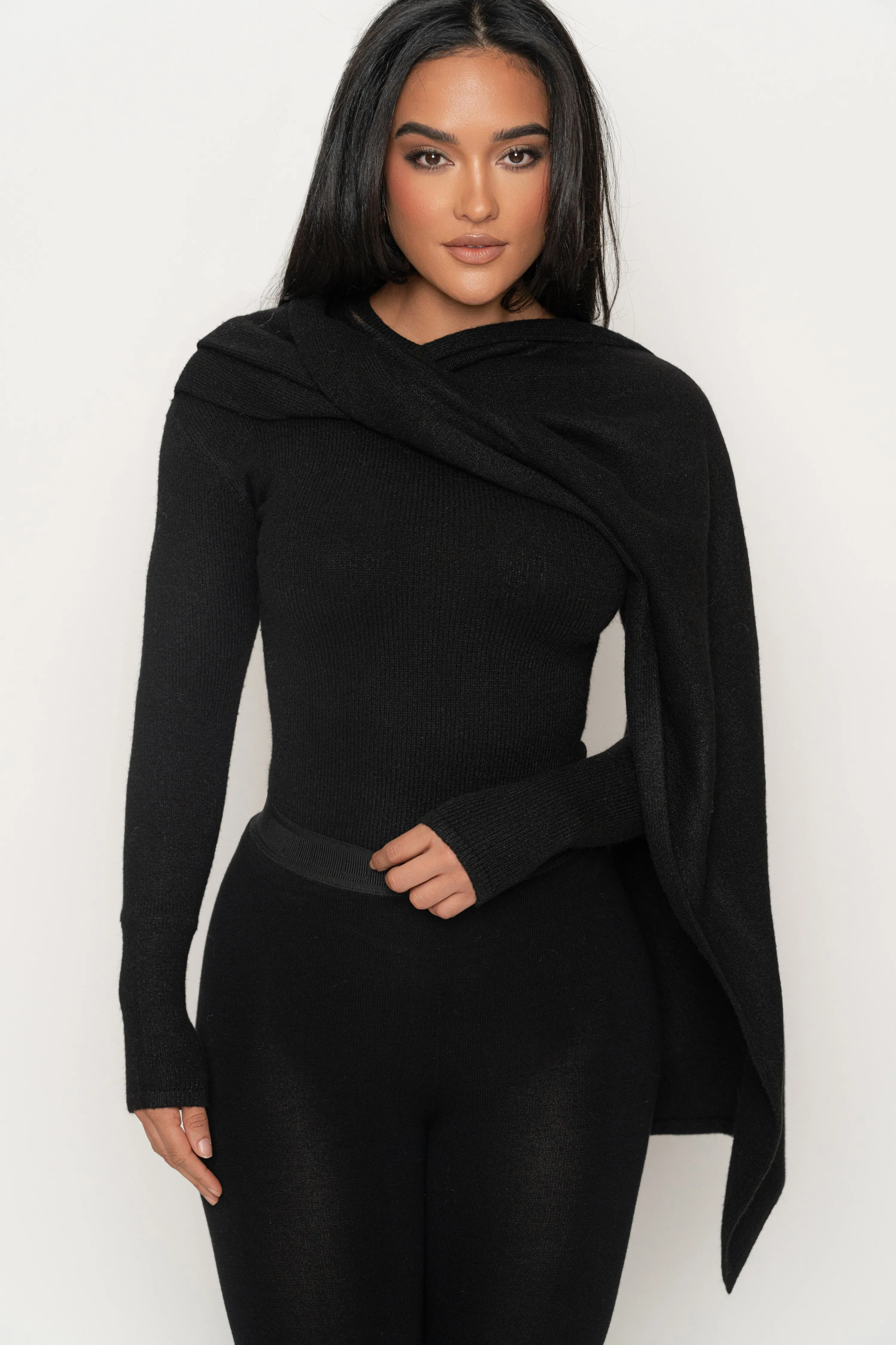 Black Ribbed Scarf Top sold by JLUXLABEL product image thumbnail 2