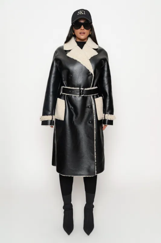 Black/Ivory Sherpa And Faux Leather Coat sold by JLUXLABEL