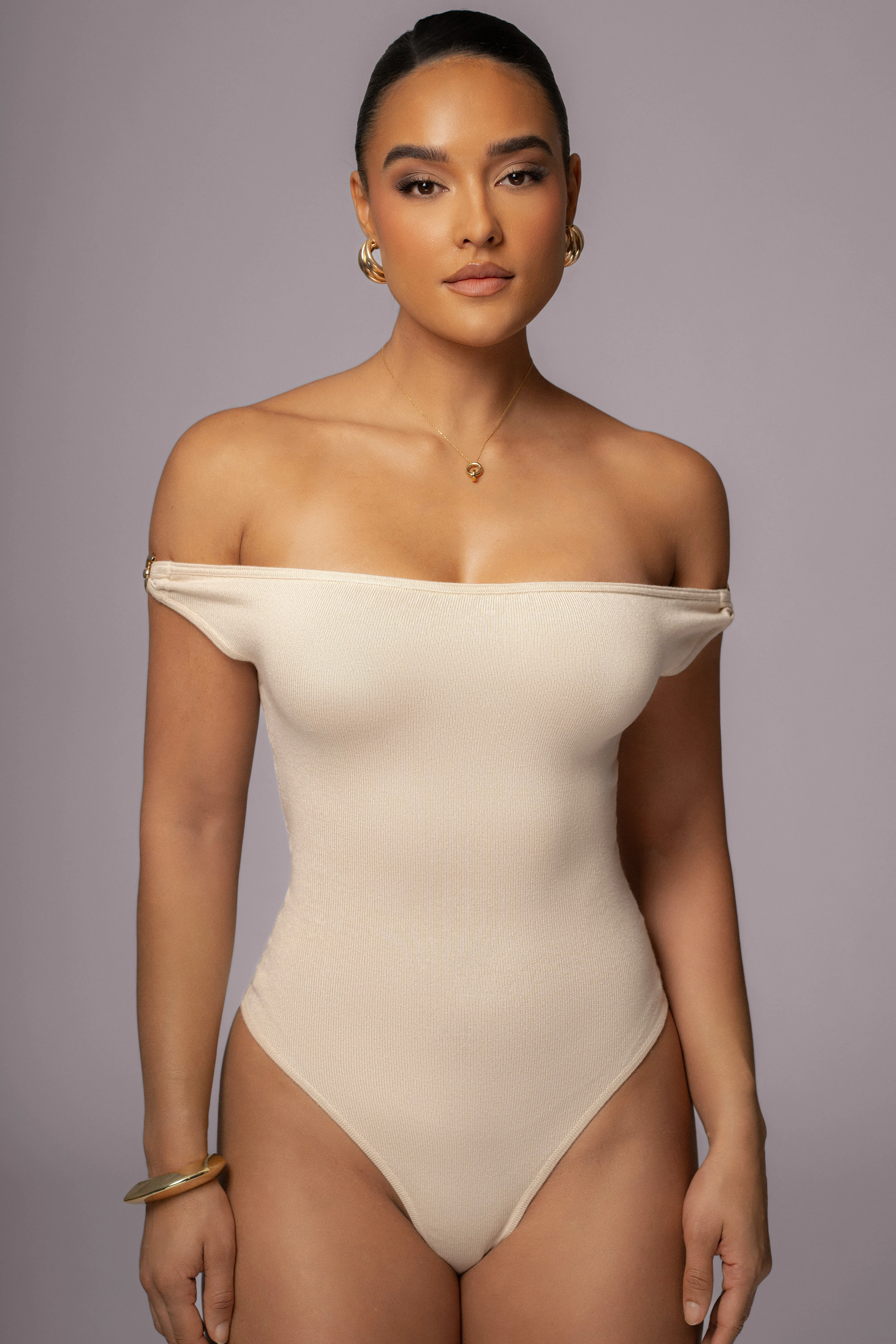 Cream Off The Shoulder Bodysuit sold by JLUXLABEL product image thumbnail 2