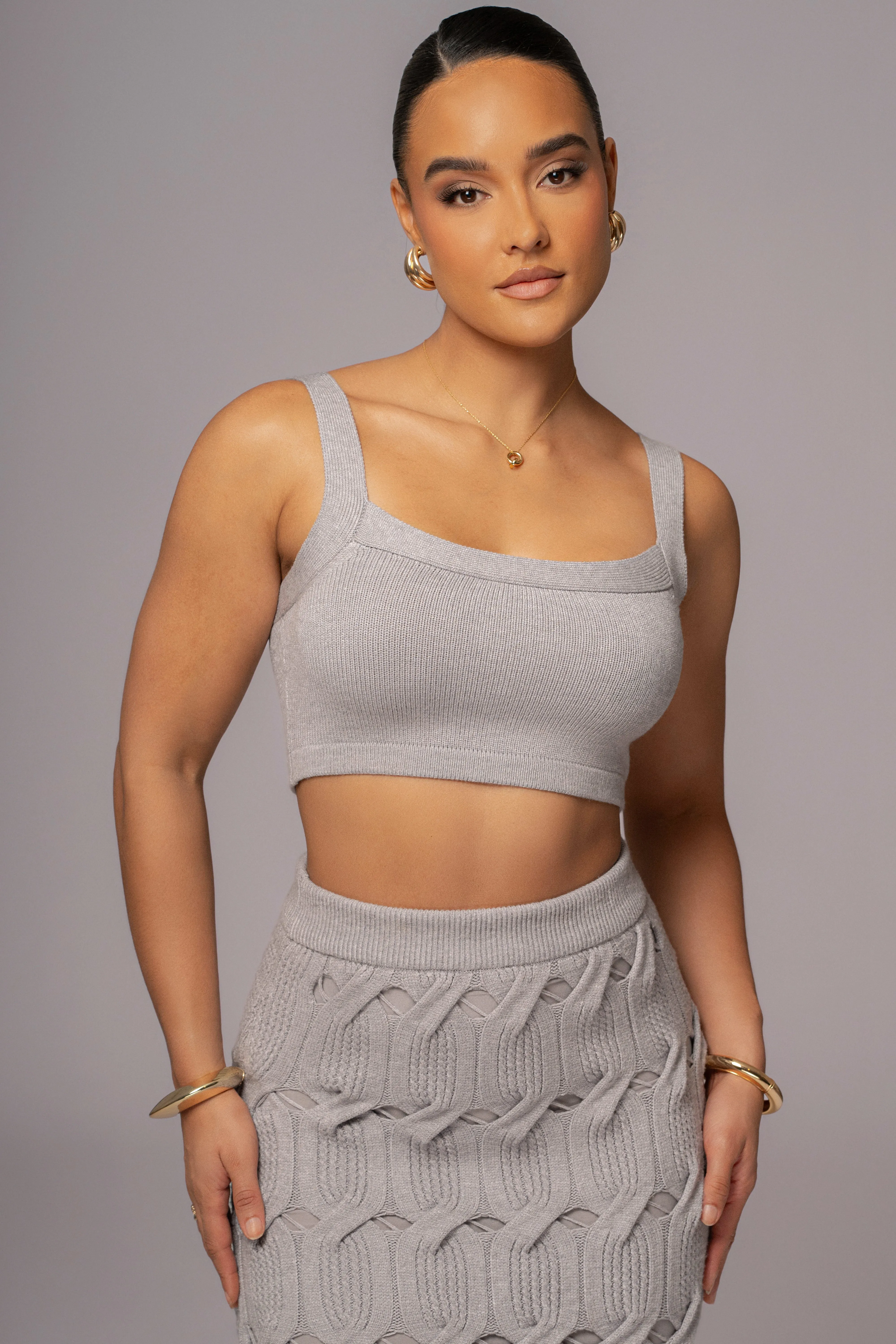 Heather Grey Darlah Knit Crop Top sold by JLUXLABEL product image thumbnail 3