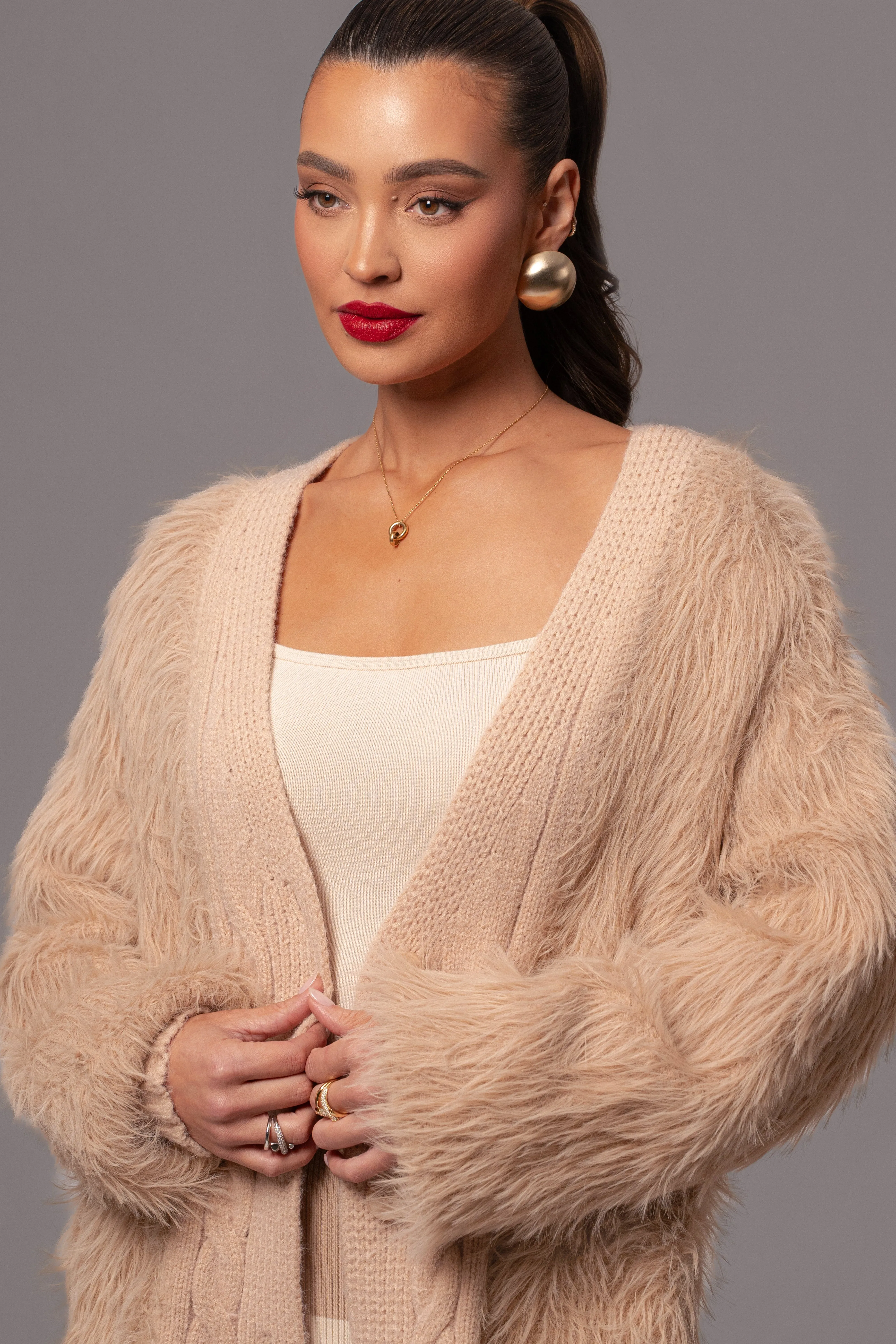 Tan Lola Fuzzy Knit Cardigan sold by JLUXLABEL product image thumbnail 5