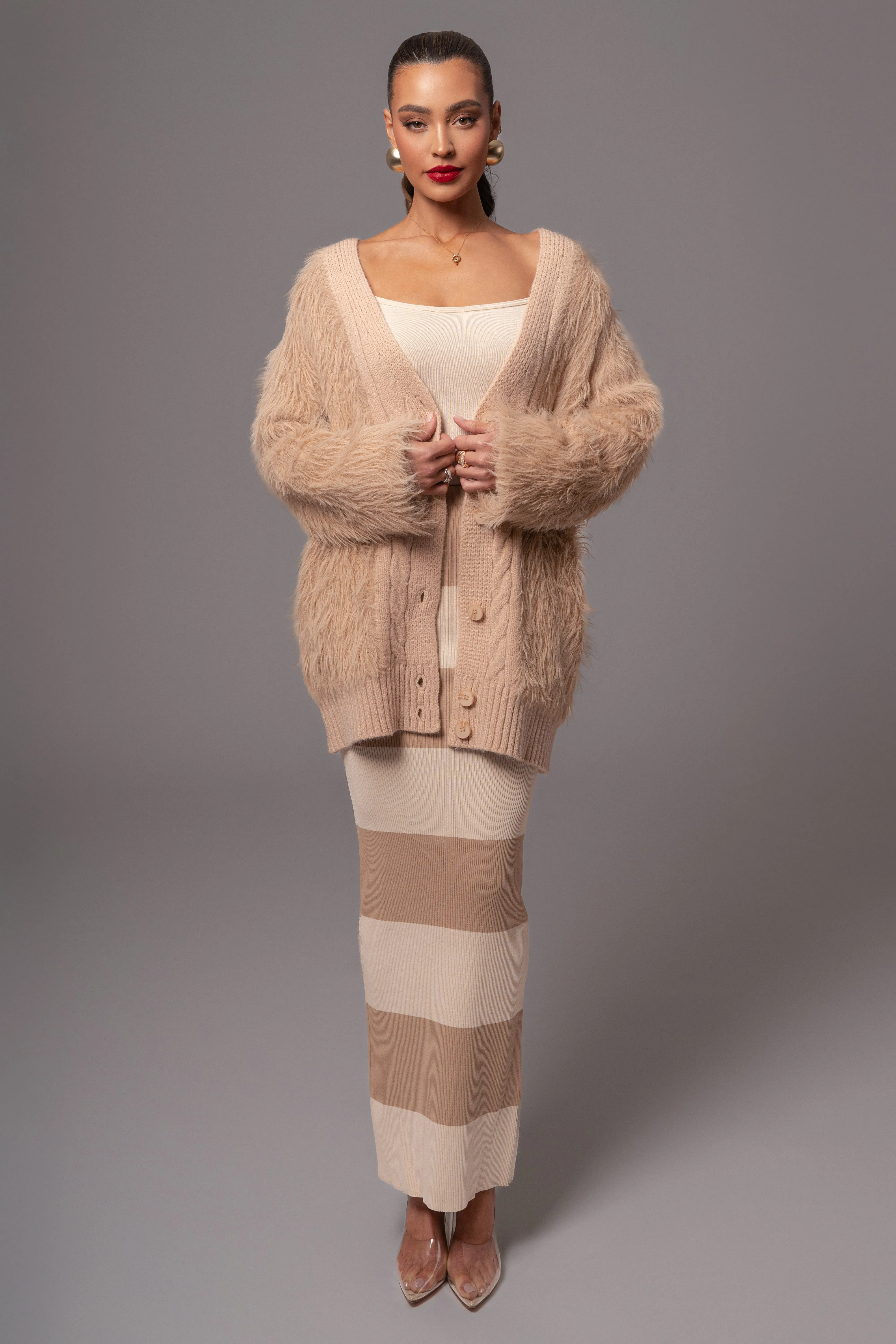 Tan Lola Fuzzy Knit Cardigan sold by JLUXLABEL product image thumbnail 4