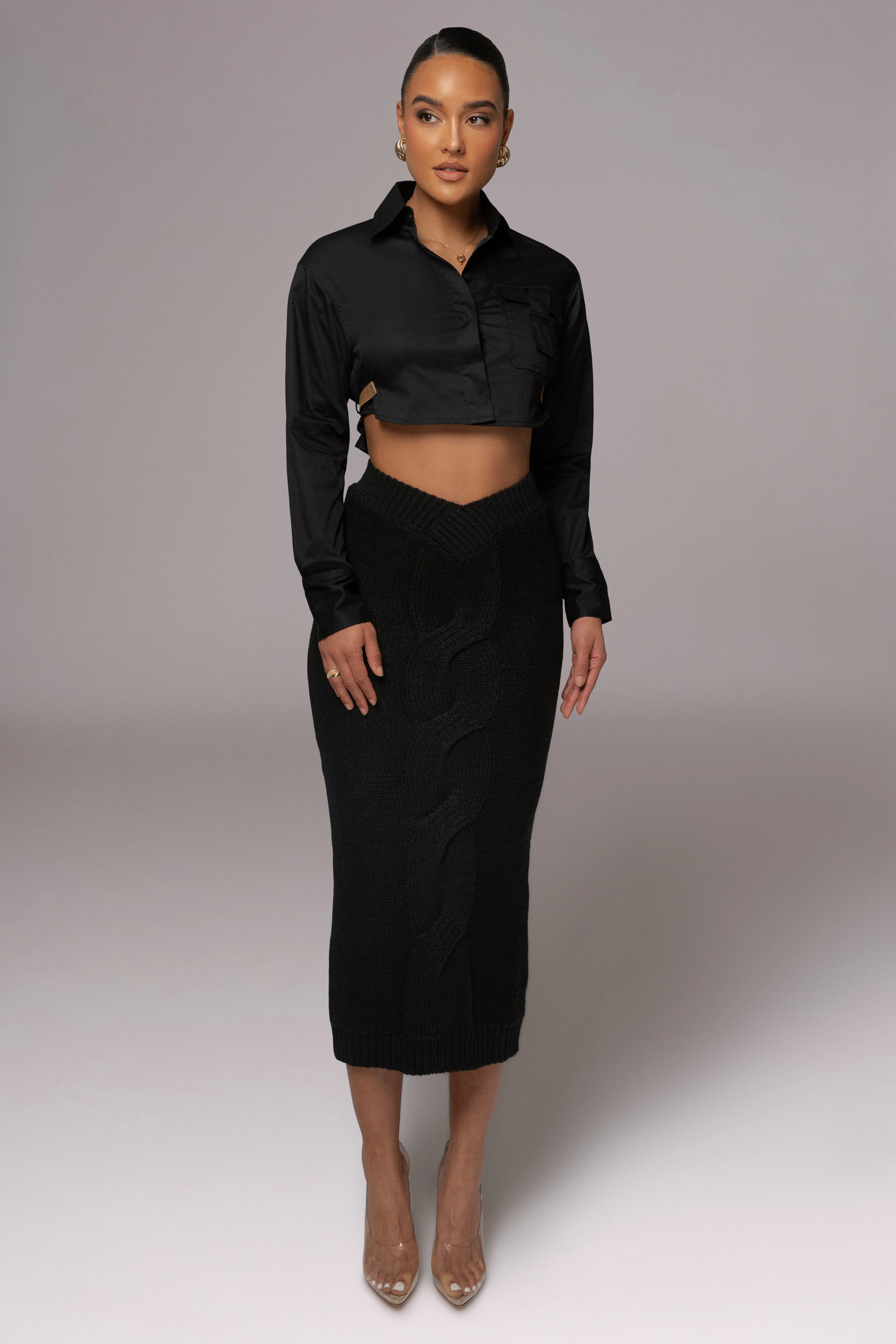 Black Merine Knit Midi Skirt sold by JLUXLABEL product image thumbnail 4