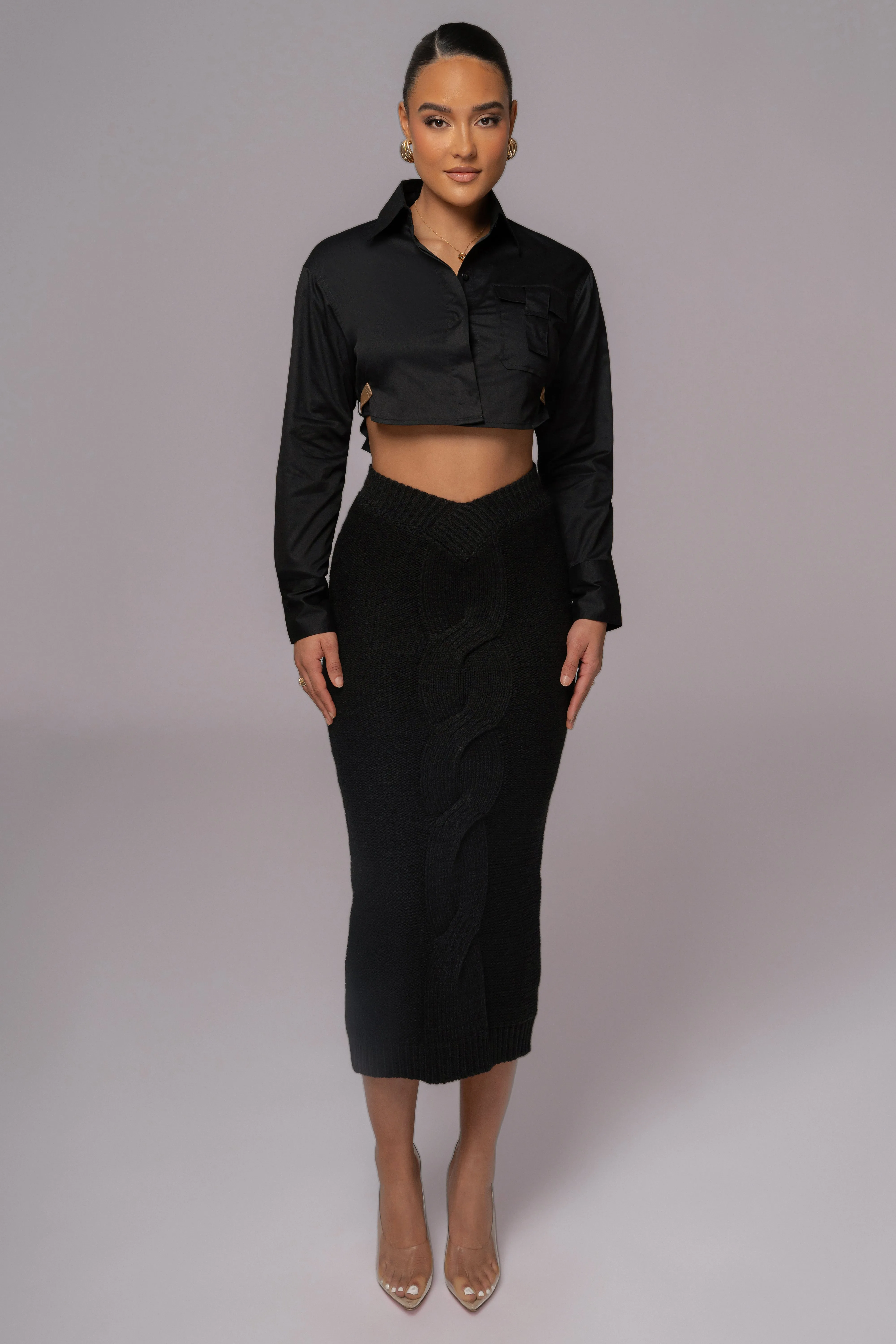 Black Merine Knit Midi Skirt sold by JLUXLABEL