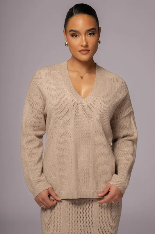 Taupe Estela Sweater Knit Top sold by JLUXLABEL