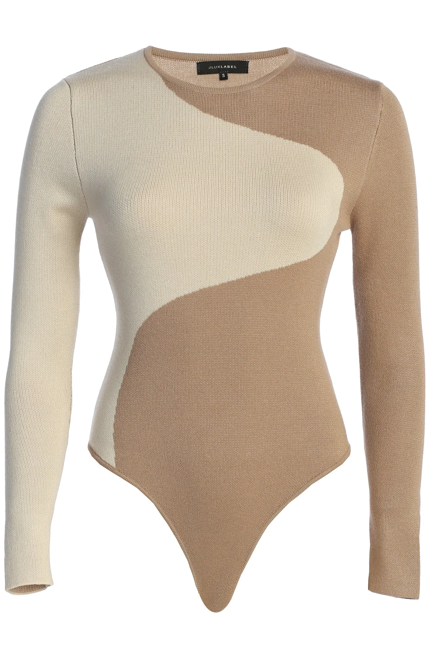 Taupe/Cream Ari Color Block Bodysuit sold by JLUXLABEL