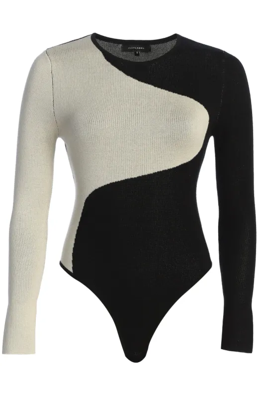 Black/Taupe Ari Color Block Bodysuit sold by JLUXLABEL