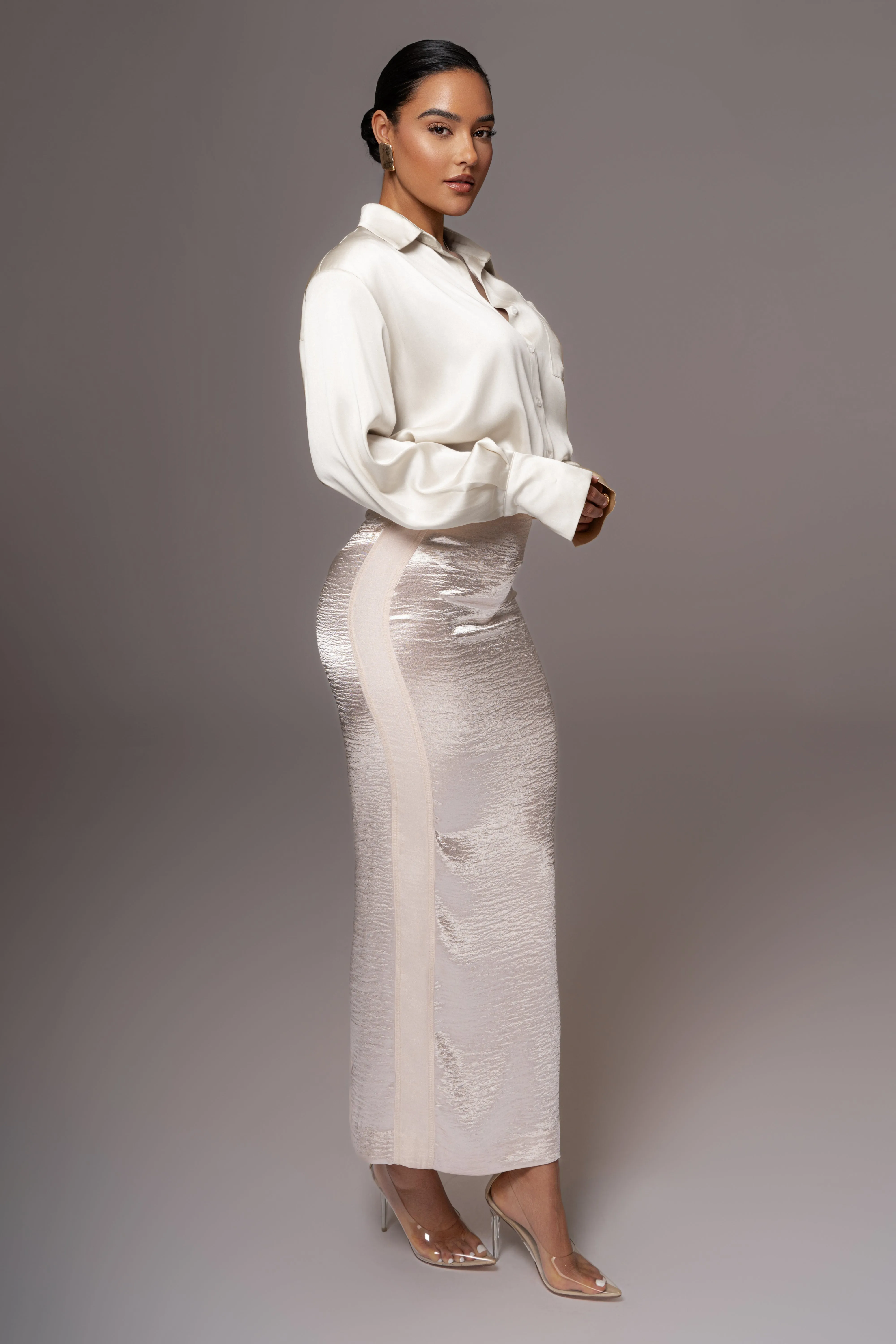 Champagne Nora Satin Maxi Skirt sold by JLUXLABEL product image thumbnail 2