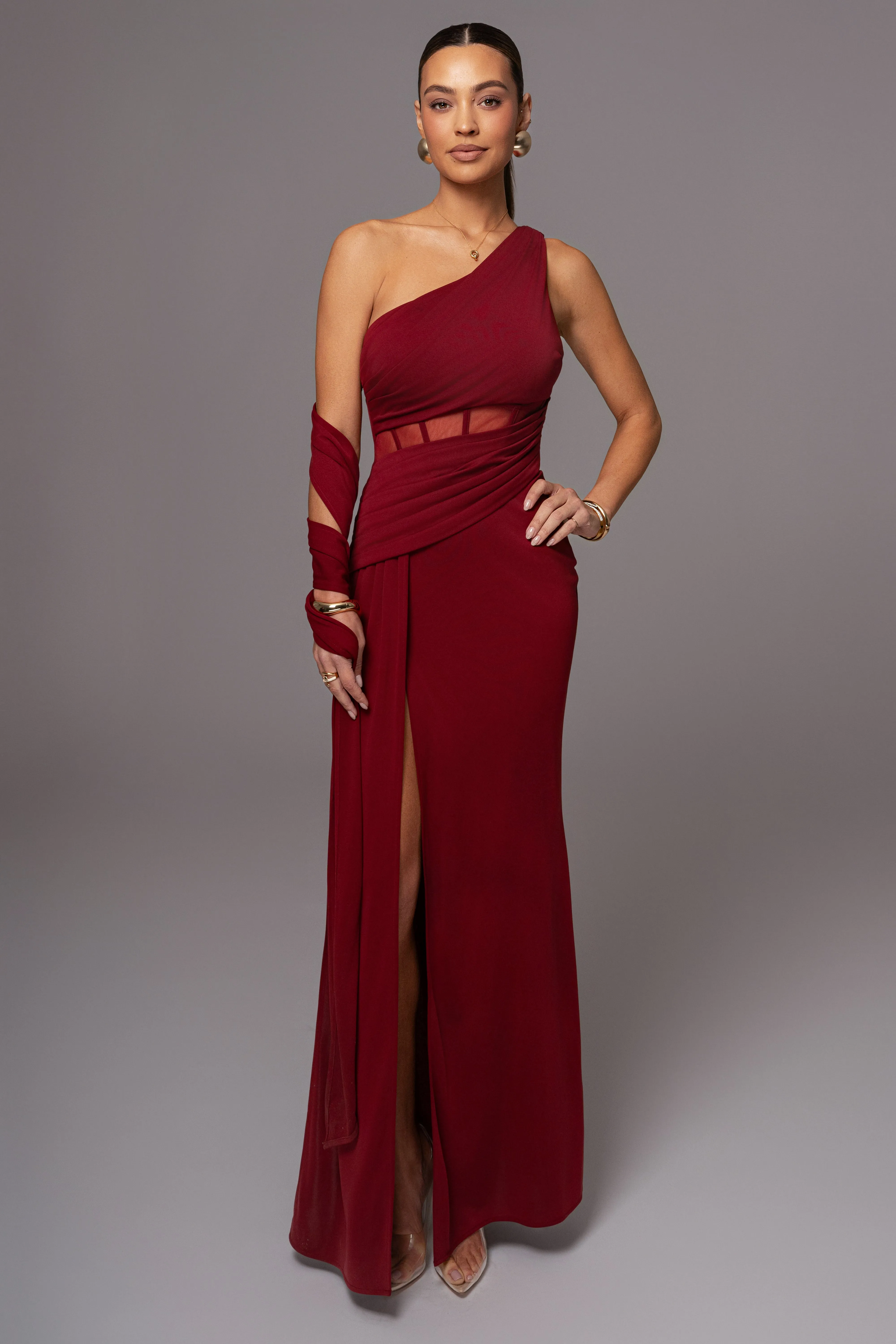 Burgundy Naida Drape Maxi Dress sold by JLUXLABEL product image thumbnail 3