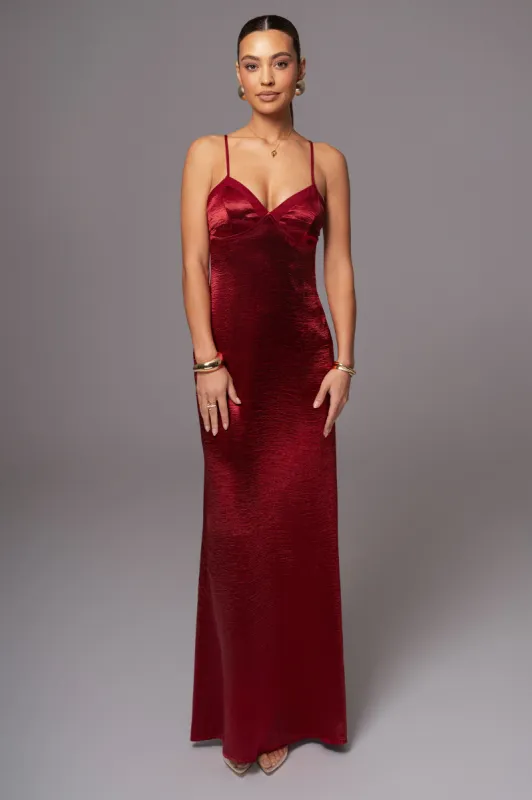 Red Surreal Satin Maxi Dress sold by JLUXLABEL