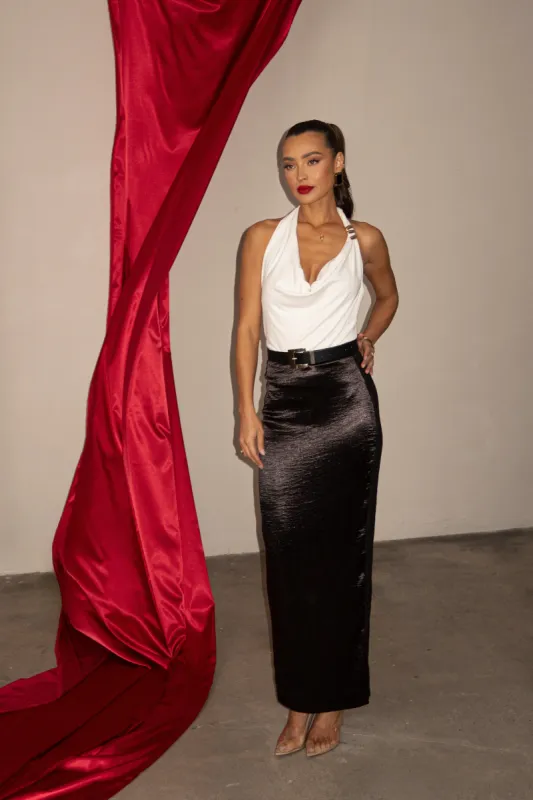 Black Nora Satin Maxi Skirt made by JLUXLABEL