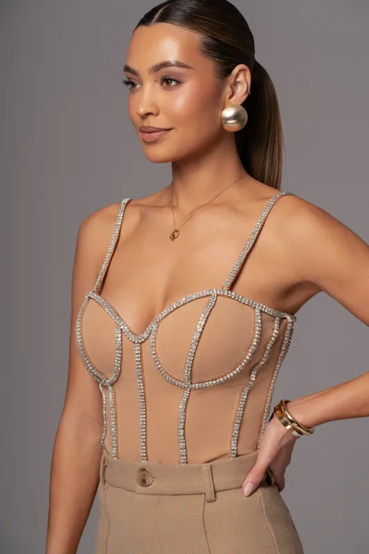 Tan Illusions Rhinestone Corset sold by JLUXLABEL